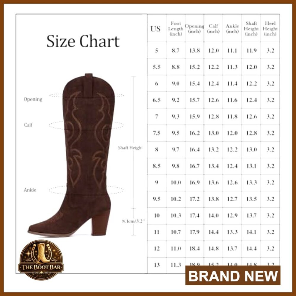 Suede Cowboy Boots Knee High with Side Zipper Block Heel - Picture 6 of 7